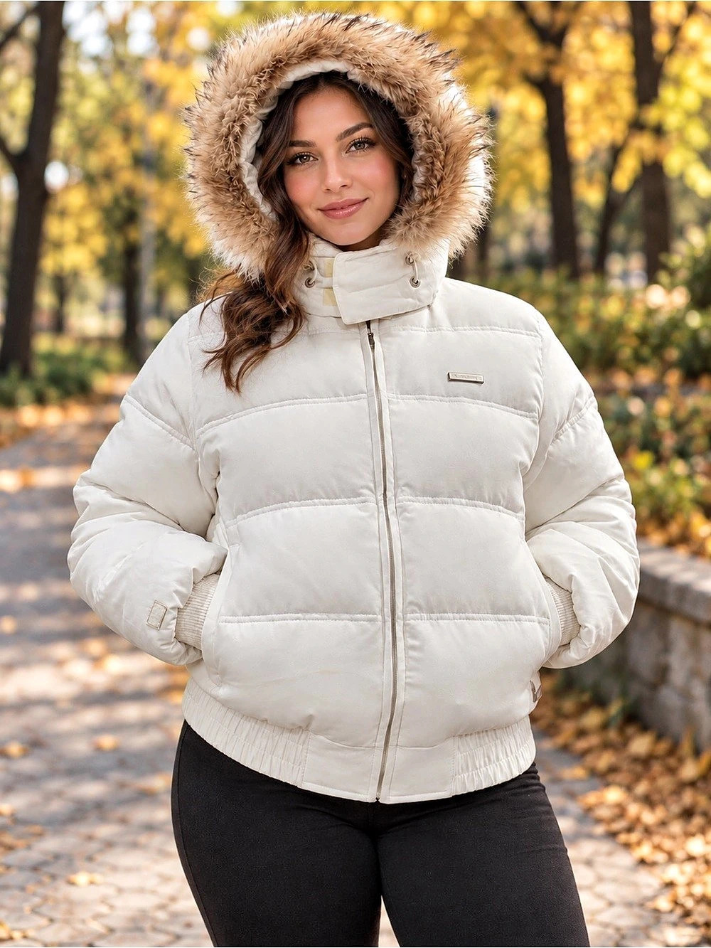 Ecko Red Women’s XL Ivory Down Puffer Jacket with Fur Hood – Runs Small